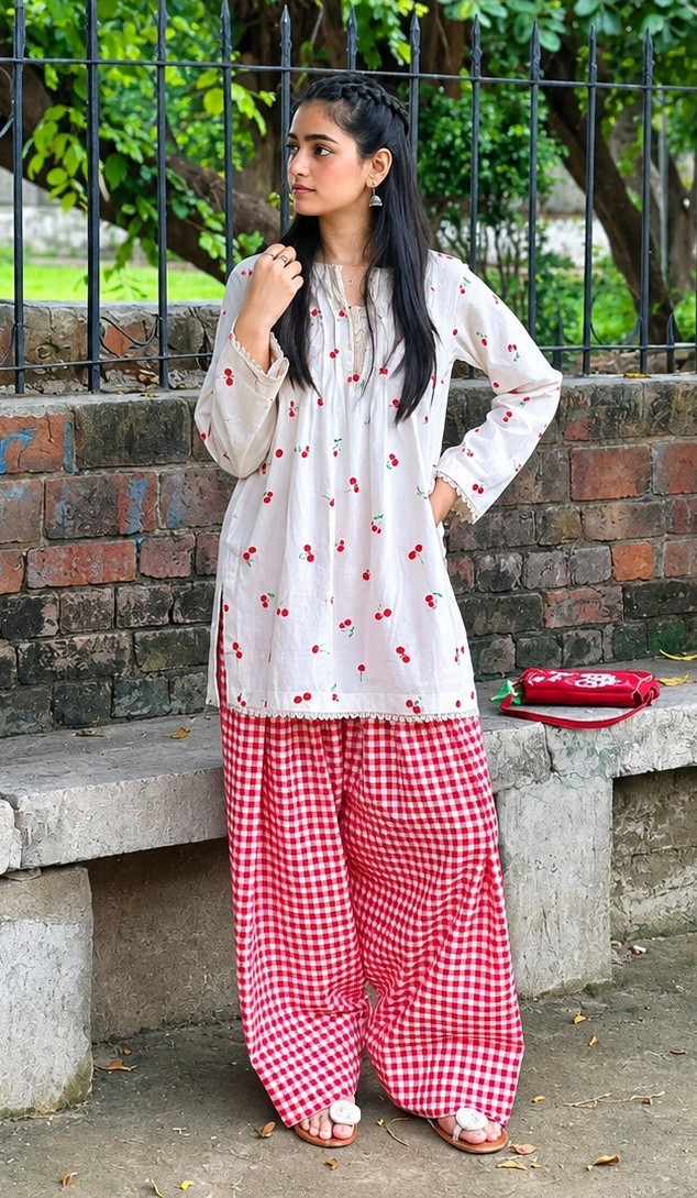 Premium Printed Slub Cotton Two Piece for Women with Lace Work